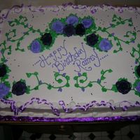 Happy Birthday Full sheet. Half white cake w/ fresh strawberries and whipped cream filling. Other half chocolate cake w/ fresh bananas and whipped cream....