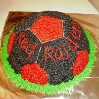 Soccer Cake This was a soccer ball cake for the Red Raiders done in their team colors.