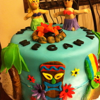 Children's Hawaiian Luau Cake Chocolate Oreo cake with fondant decorations! My first sale!!