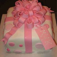 Closeup Of Pink Baby Shower Cake This is the top of my first baby shower cake. It is filled with BC and covered in fondant. All of the decorations are fondant, except for...