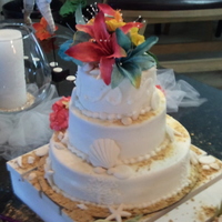 Beach Wedding White sour cream cake with buttercreamfondant/gumpaste seashells and accents