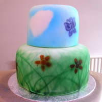 Airbrushed Dummy 2 tiers of polystyrene dummy 6in and 4in, covered in white fondant so I could pracitise airbrushing.