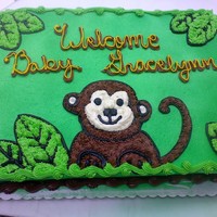 Baby Monkey A Baby shower cake made to resemble the invitation. Marble buttercream.