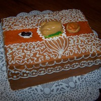 Thanksgiving Table Cake caramel turkey and other food made with fondant.