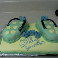 Flip Flop Cake Ok so this is my second attempt at fondant... I made this for my boss for her birthday... One again I made my own fondant .. The flip flops...