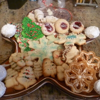 Christmas Cookie Gift Tray Asst. of butter cookies, rosettes, snowballs, sugar cookies, rugelach, and raspberry thumbprints.
