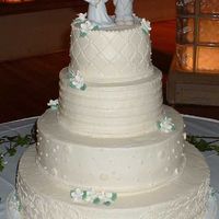 Ben And Olivia's Cake Buttercream frosting with different designs on each tier...I thought this cake was interesting and pleasing to look at without being "...