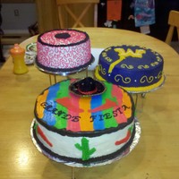 Birthday/graduation/mexican Party Choc pink and black birthday cake, vanilla wilkes cake, tye dye mexican fiesta cake all with buttercream