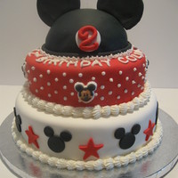 Mickey Mouse All decorations are done in fondant. Chocolate fudge cake with fresh banana and banana custard filling.I didn't think I could get an...