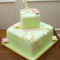 Madeleine's 1St Birthday Birthday cake made to match the invitations, 8 and 4 inch tiers. Dragonfly wings done with instructions from Tuggy, thanks!!TFL!