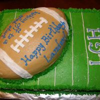 Football Created for a first birthday using a sheet pan and then a football pan on top.