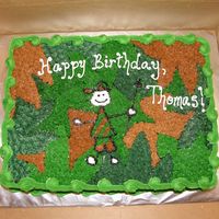 Camo Cake Created for a friend's son who is 5 and likes camoflauge. The "stick hunter" was taken from the invitation that his mom had...