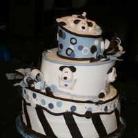 Blue & Brown Puppies This was for my sister in laws baby shower. Inspired from a design by Carol Fouts. 2 top tiers are covered in fondant bottom is iced in...