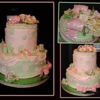 Frogs And Calla Lilies Baby Shower Frogs, flowers, pearls, and bows are gumpaste with petal and/or luster dust. Cake and covered in fondant the polka dots are fondant also. I...