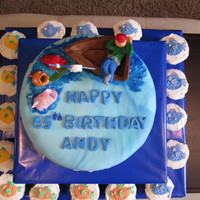 Fishing Birthday Cake white cake with banana filling covered in buttercream and fondant.