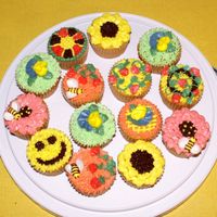 Cupcakes My first cupcakes for FIL's birthday. Yellow cake and bc decorations.
