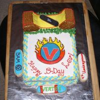 Skateboarding This cake is my husband's idea and he helped me a lot with it. It's a white cale with BC decorations. The skateboard on the ramp...