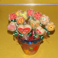 Mother's Day Cookie Bouquet Roll out cookies decorated with RI. It's my first cookie bouquet ever, I had fun with it and my MIL loved it.