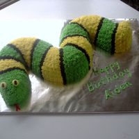 Snake Cake This was for a 4 year old boy. I made it by making 2 bundt cakes and peicing them together, then covering with stars.