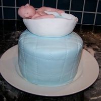 Baby In Bath (Christening Cake Trial #2) A trial cake for my sons christening. The top ;layer of a planned two tiered cake. Buttercake, 4 layers, buttercream filling with rasberry...