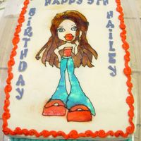 Bratz Cake Still working on getting my airbrush skills up to par. Enjoyed doing this one though. Chocolate cake with crusting cream cheese frosting. I...