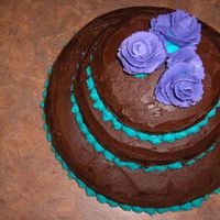 Cake The chocolate icing is VeganThe cake is Veganand the blue dots and purple flowers are buttercream icing