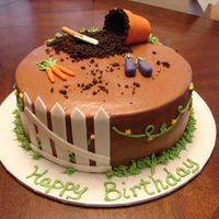 Garden Cake 10" chocolate cake with fondant accents, crushed oreos for dirt
