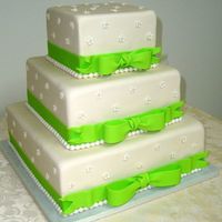 Quince Anos WASC filled with whipped cream and fresh strawberries. Covered in ivory fondant with lime green details to match the dresses the birthday...