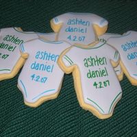 Onesie Cookies Onesie cookies for my newest nephew! Name, date and detailing added with edible markers.