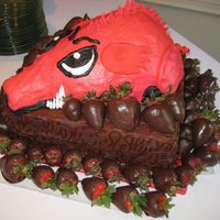 Razorback Groom's Cake - Side View Razorback Groom's Cake with Chocolate-covered strawberries, made for my niece's husband, who is a huge Arkansas fan.