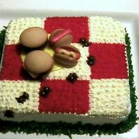Picnic Cake With Ants I saw this idea on the internet and thought it was cute. I made this for a 4th of July picnic party we had. The "plate and hotdogs&...