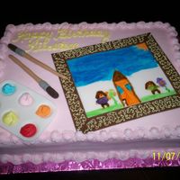 Painting Party This cake was done for my daughters painting party. She painted the picture. All dec. are fondant.
