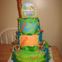 Cake For Twins On The Way The monkeys are made of gumpaste and accents are fondant and buttercream. The theme was Fisherprice rainforest.