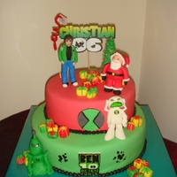 Ben Ten Cake 2 The mom wanted Christmas theme, and the boy wanted Ben Tn, so we managed to mix both themes.