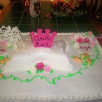 Miss/little Miss Pageant Cake This is a full sheet cake for good luck for a Miss/Little Miss Pageant. The two tiaras are royal icing and so are the roses. The peanuts...