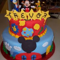 Mickey Mouse Clubhouse Cake Covered in fondant with fondant accents. The top tier matched the party napkins. Thanks to other CC members for inspiration. I had a blast...