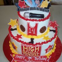 High School Musical Cake Iced in buttercream with fondant accents. The picture was attached to fondant with royal icing.TFL