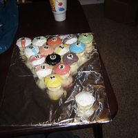 Cc Billards Pool rack out of cupcakes.