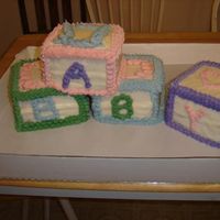 Baby Blocks I hated doing this Cake!!!!Each block was a different flavor; spice, white, red velvet, and triple chocolateI'm not doing this one...