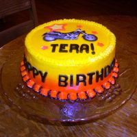 Yellow And Orange Harley Davidson Red Velvet Birthday Cake!this My first attempt at airbrushing a cake! It turned out OK once I turned down the air pressure! =D White Buttercream icing sprayed yellow and...