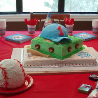 Ayden's 1St Birthday! I did this for my grandson's 1st birthday. The hat was fondant over Rice Krispie Treats. Thank you Judy Stroud for instructions!