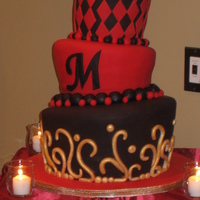 My Favorite Original design, topsy-turvy cake done for a December Wedding. Bride wanted colors/designs to match the Artistic design found in the hotel...