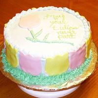 May Your 'tulips' Never Part Lemon cake with cream cheese frosting. Fondant tulips, and cream cheese grass. My sister's fave flower is the tulip. :)