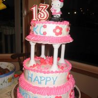 Hello ( Kc ) Kitty I made this cake for my goddaughter's 13th bday. My first tiered cake, I had no problem making them but transporting them was a...