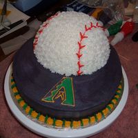Arizona Diamondbacks Cake W/ Baseball - My 1St Stacked Cake! Baseball done with 1/2 of sports ball pan. I outlined the A logo and used a brush dipped in water to smooth it out. This is the first time...