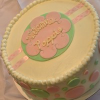 Girl Baby Shower Green and Pink Fondant polka dots with buttercream and ribbon accents.
