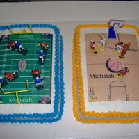 Basketball And Football Cakes made for grandson's birthday. The boys love both football and basketball so my son wanted to have two cakes made one with...