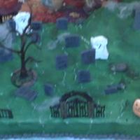Halloween I made this on short notice for my family fondant tomb stones and an Elvis mosoleum