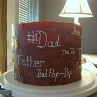 Fathers Day 2006 This was a German chocolate cake with a Chocolate wall wrapped around it and different titles for my dad on it in White chocolate.