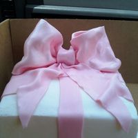 Square Bow Cake Pink fondant bow. White cake, BC icing